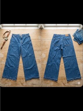 Madewell Raw-Hem Wide Leg Denim Jeans — Classic Blue